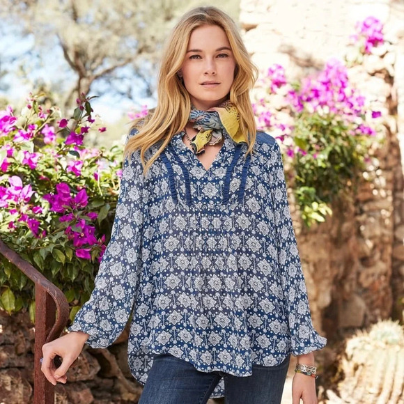 Sundance Tops - Sundance La Provence Top Sz Small Blue White